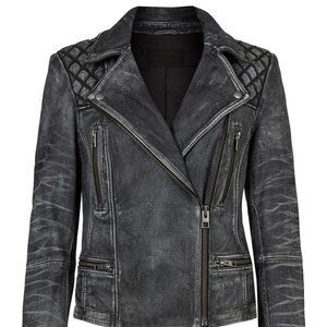 AllSaints Womens Cargo Leather Black Jacket Size 2 US/ 6 UK